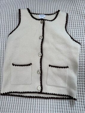 Song of Style Cream Knit Vest with Dark Brown Trim